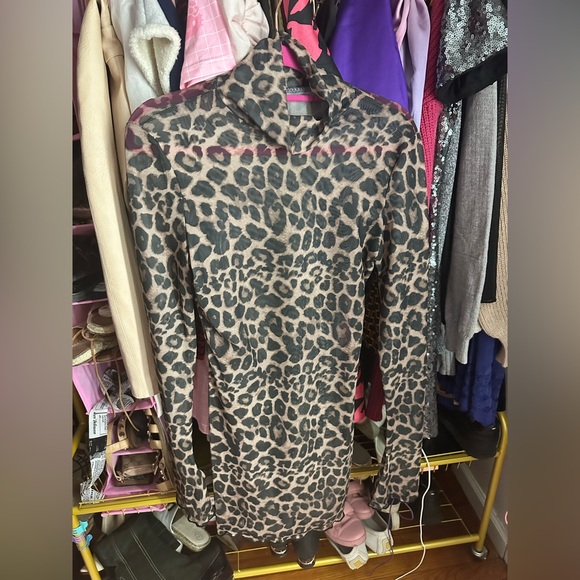 💕 mesh Leopard Print Long Sleeve Dress - Picture 2 of 2